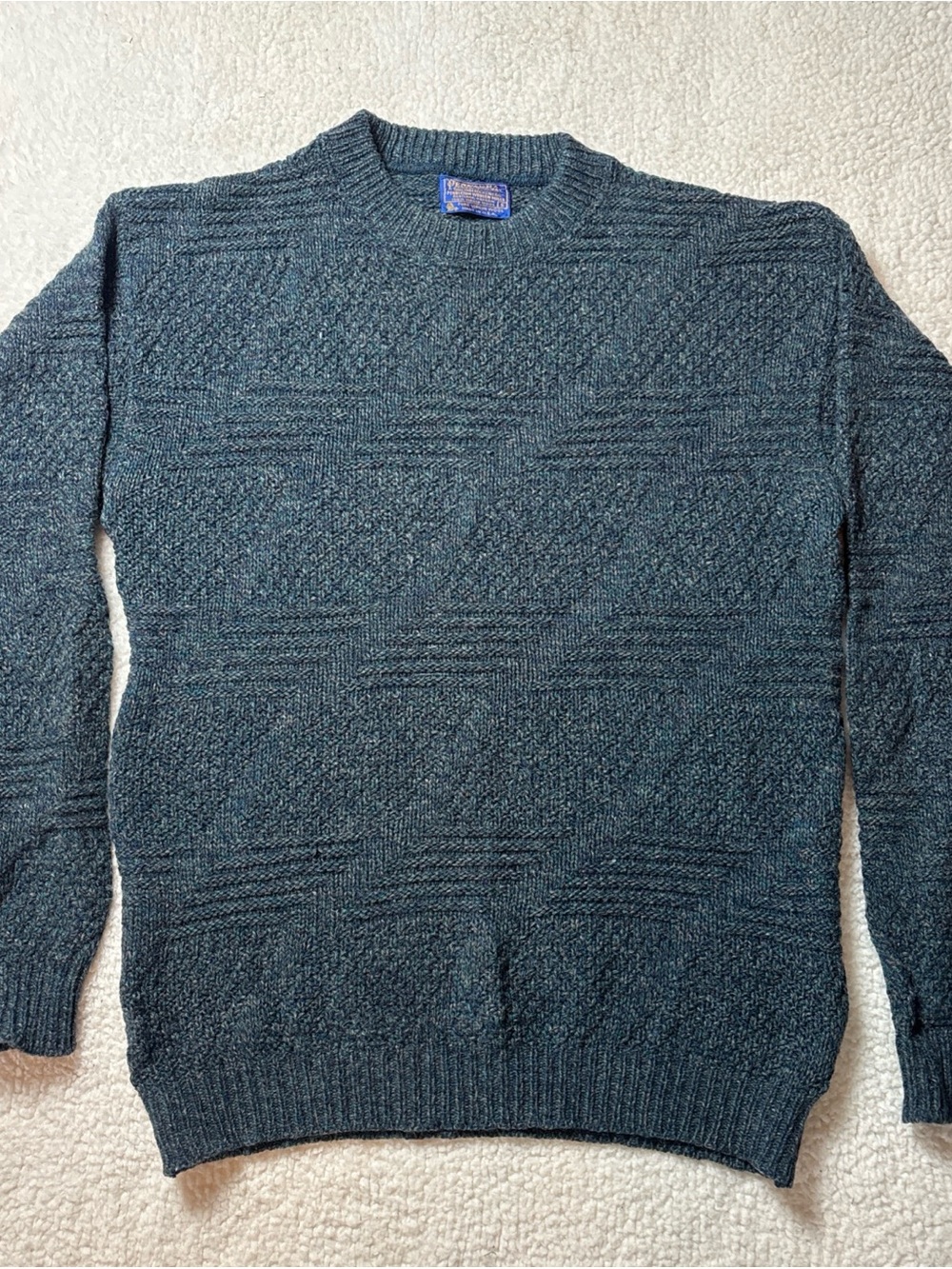 Pendleton Crewneck Sweater Virgin Wool Small Blue Green Knit Pullover USA VTG
